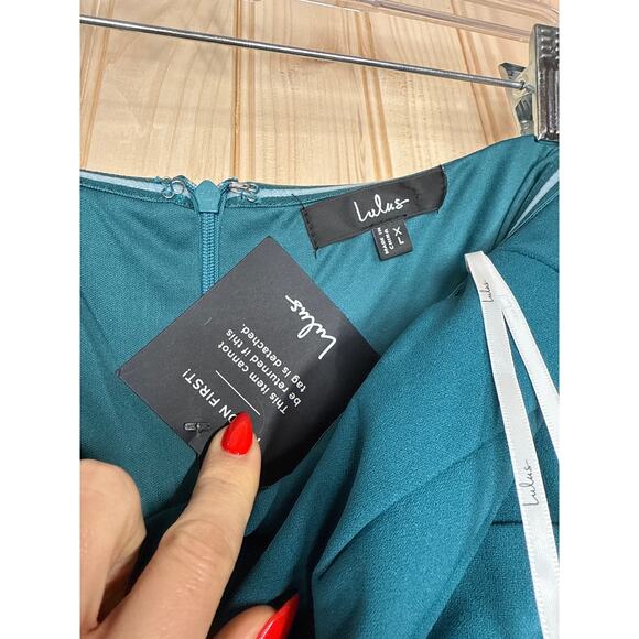 NWT Lulus After Hours Teal Strapless Ruffled Maxi Dress Wedding Bridesmaid Sz XL - Picture 5 of 6